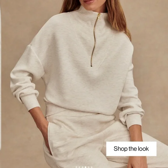 Varley Hawley Quarter Zip Sweatshirt in Ivory Marl - Picture 3 of 5